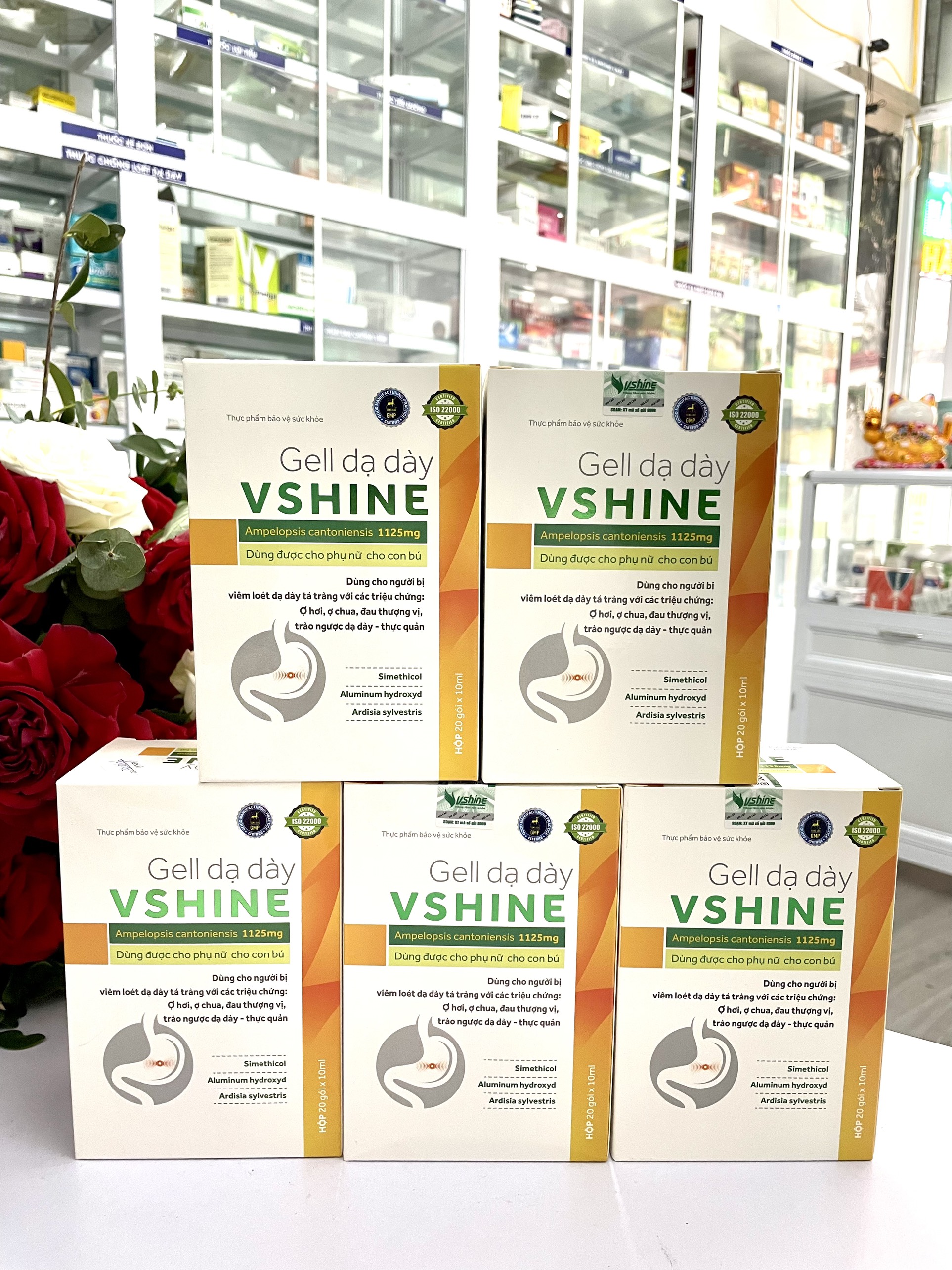 Gel dạ dày Vshine, hỗ trợ giảm acid dịch vị, giảm viêm loét dạ dày, tá tràng