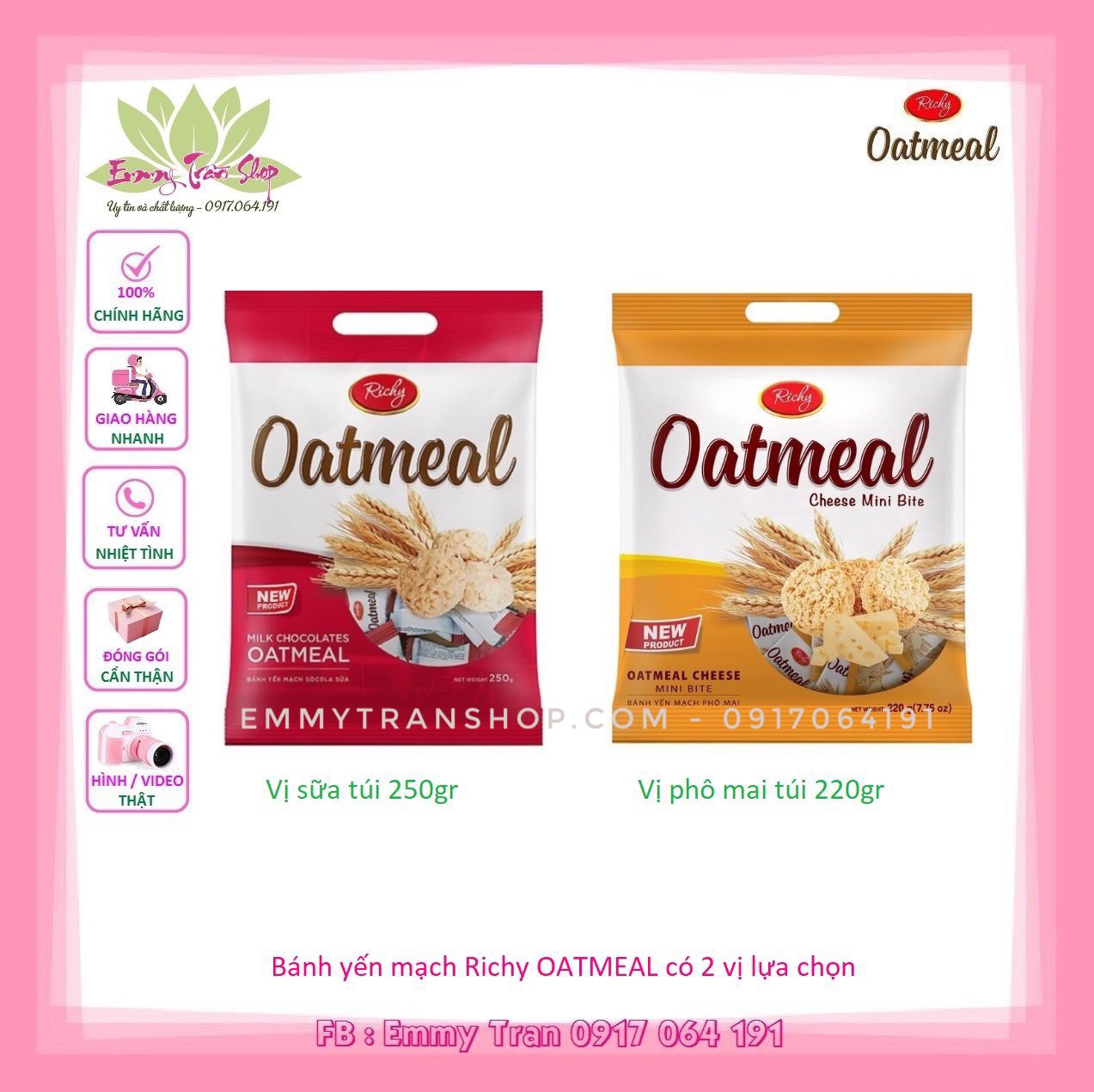 Bánh yến mạch RICHY OATMEAL dạng túi có 2 vị lựa chọn : yến mạch sữa / yến mạch phô mai ( EmmyTran Shop)