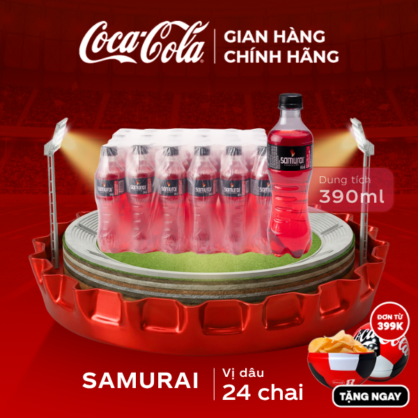 [SIÊU SALE ] Thùng/Lốc 24 Chai Nước Ngọt Giải Khát Samurai Hương dâu 390ml x 24 Sale 25.06 Coca-Cola Chính Hãng_LD