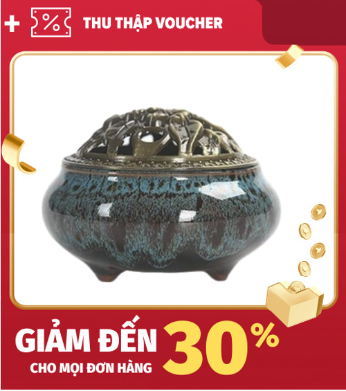 Lư Xông Trầm Hương Đỉnh Đốt Nhang Men Rạn Ngọc Cao Cấp Có Khay Đốt Trầm Bằng Kim Loại Siêu Đẹp - Mẫu Lưu Hoa 11