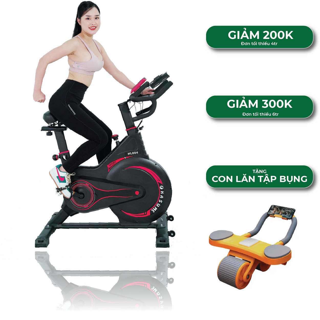 Xe đạp tập GYM tại nhà KASUMI HL004, bánh đà kháng từ, bọc ốp an toàn, bảo hành chính hãng