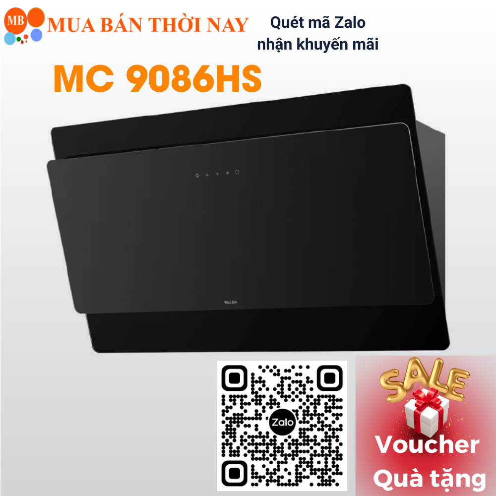 Máy hút mùi Malloca MC 9086HS - Áp tường, Kính đen, 90cm, Công suất 1200m³/h