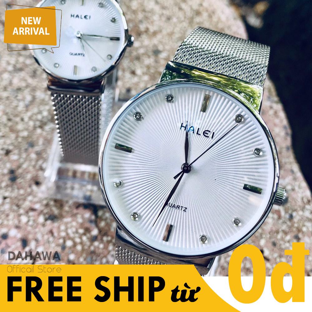 Đồng Hồ Quartz HALEI Thời Trang Nam Nữ, Mặt Tròn Chạy 3 Kim, Dây Kim Loại Cao Cấp Không Gỉ, Chống Nước Tốt, 3 Màu Lựa Chọn  (Bảo Hành 6 Tháng)