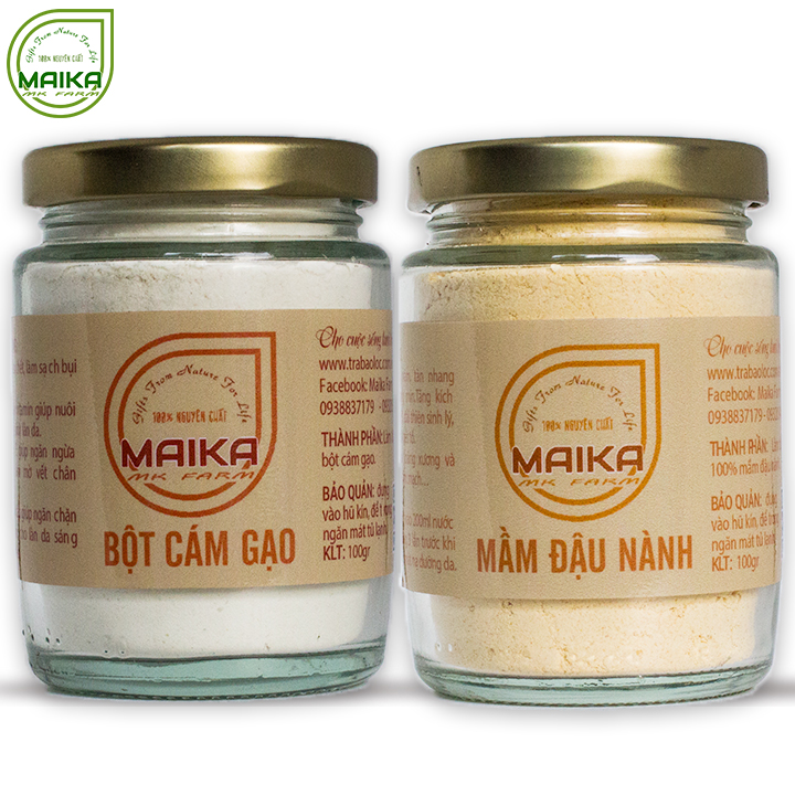 Combo Mầm Đậu Nành + Bột Cám Gạo - Nguyên Chất MK Farm (100g/hũ)
