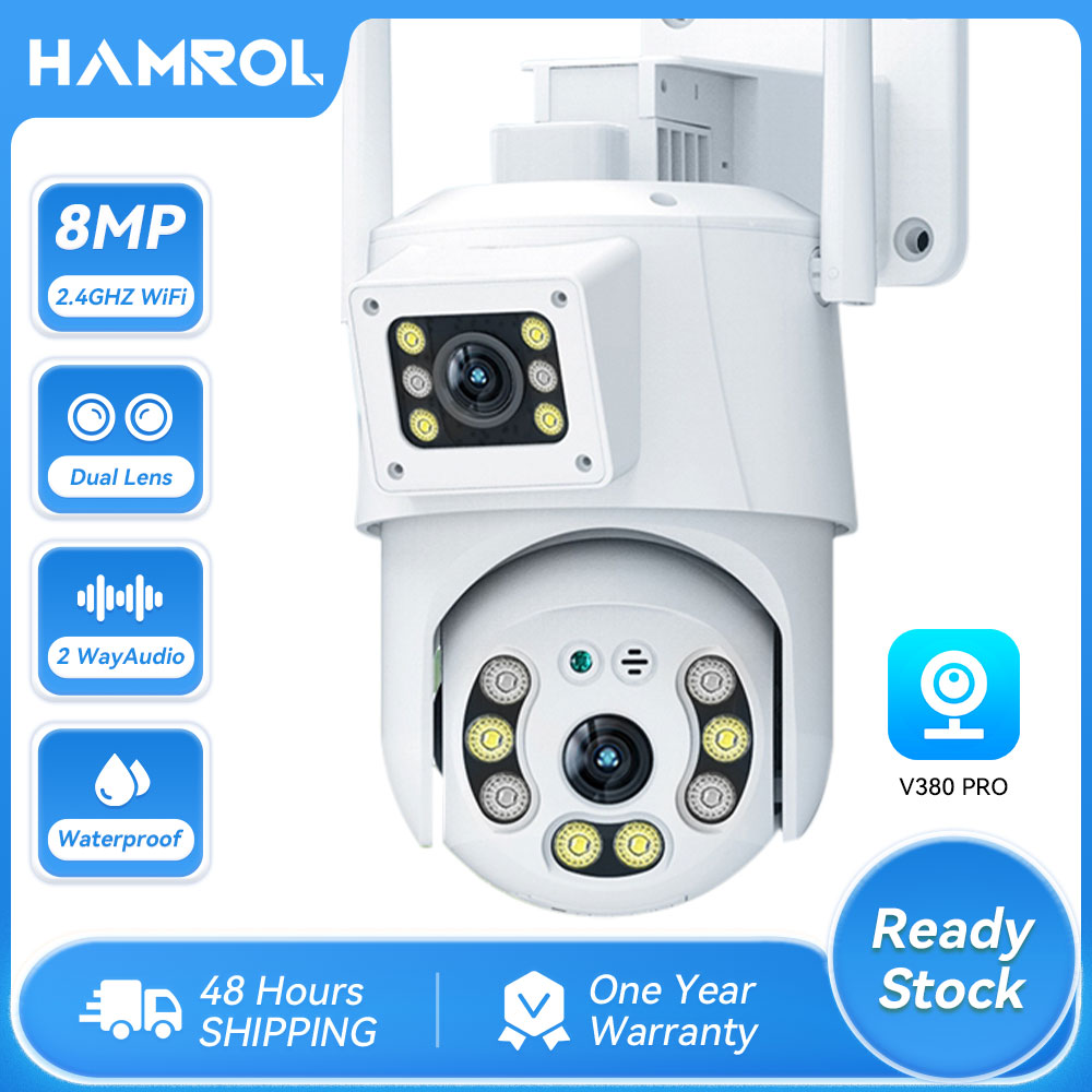 Hamrol v380 cctv hd 4mp wifi ptz camera dual lens outdoor waterproof ip camera ai human detection color night vision auto tracking wireless surveillance cctv ip security cameras