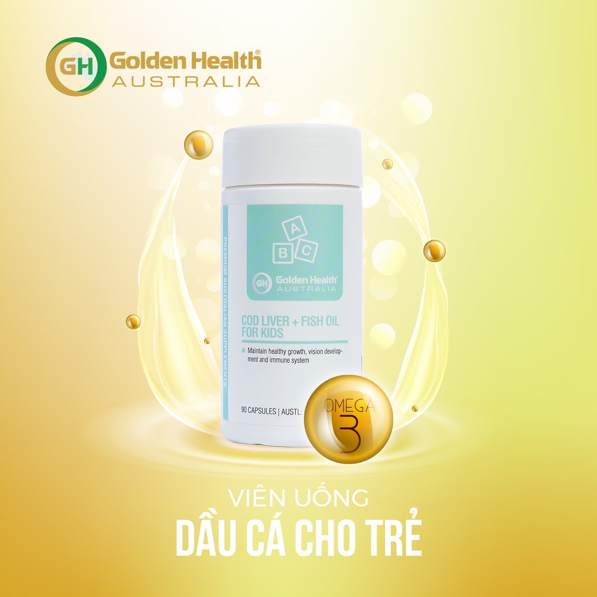 VIÊN UỐNG DẦU CÁ COD LIVER FISH OIL FOR KIDS GOLDEN HEALTH
