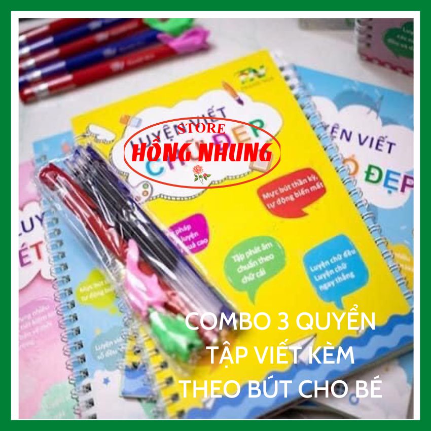 Combo 2 bộ 3 vở tô màu tập viết tự xóa thần kỳ kèm theo bút tự xóa, phiên bản tiếng việt; hồng nhung store