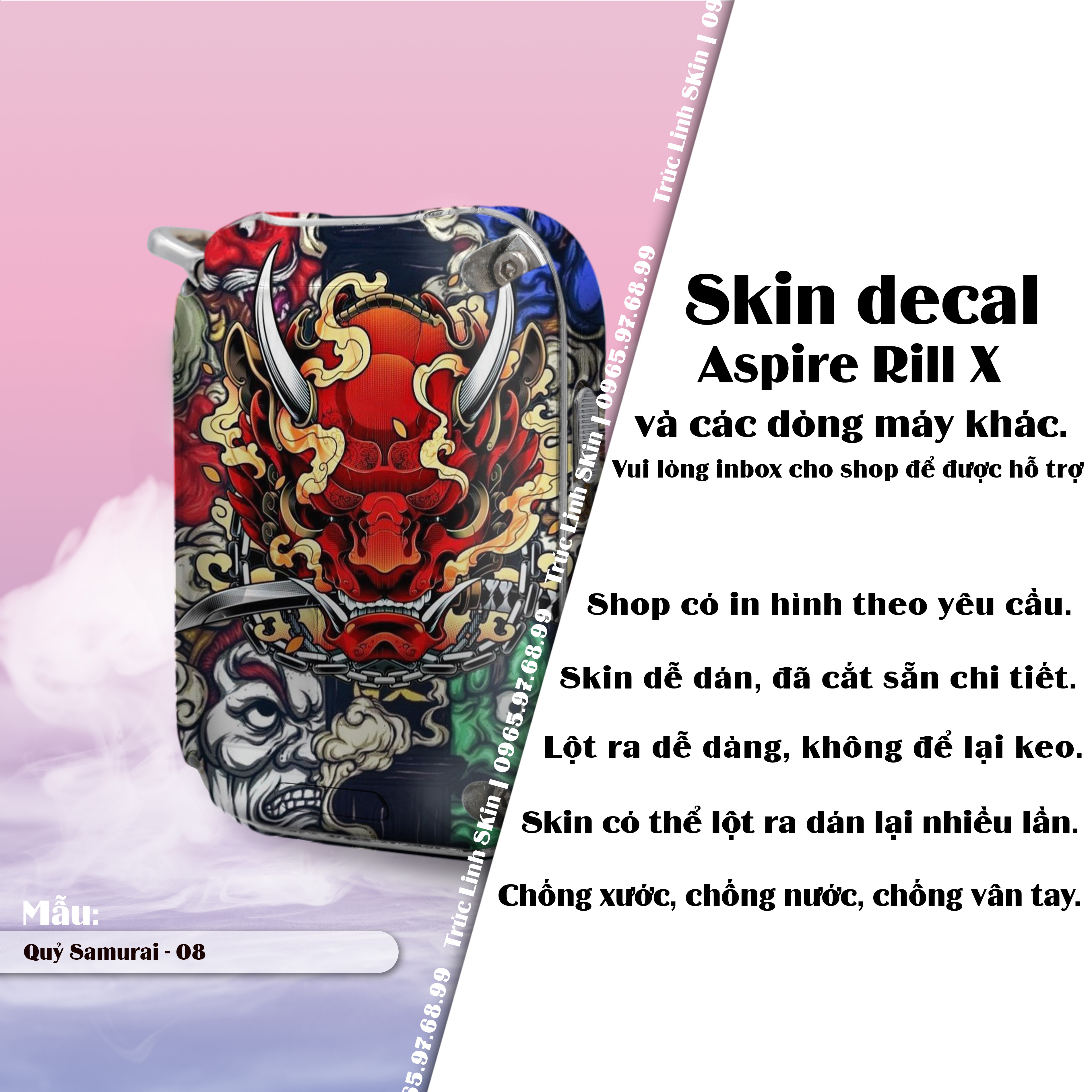 Miếng dán skin cho Riil X mẫu Quỷ Samurai 08