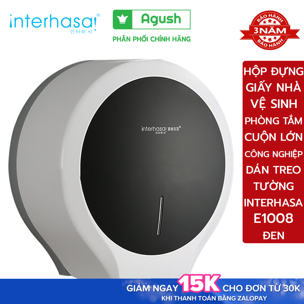 Hộp đựng giấy vệ sinh cuộn lớn dán tường INTERHASA E1008 đen tròn treo trong nhà vệ sinh toilet phòng tắm loại cỡ lô công nghiệp 700g  bằng nhựa ABS chống nước cao cấp vs đồ dụng cụ lắp đặt dính gắn tường không khoan