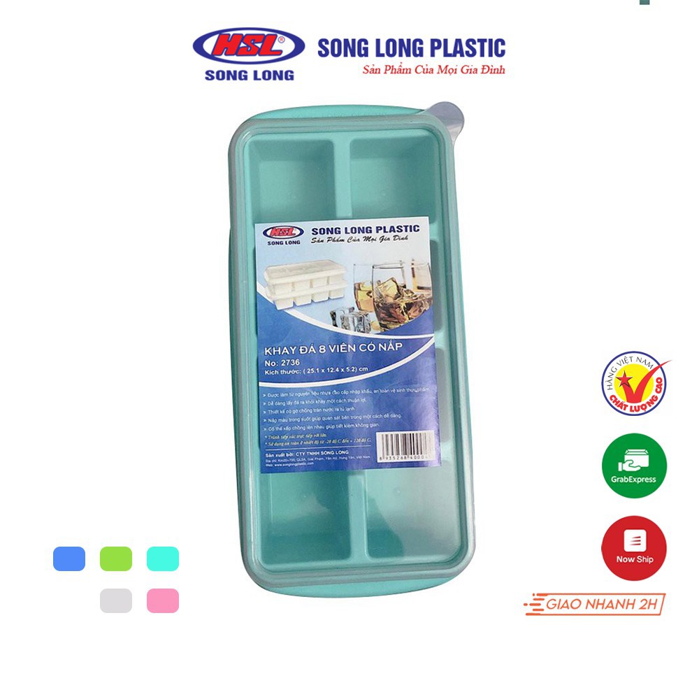 Khay đá, khay trữ đông đồ ăn dặm có nắp đây cỡ lớn 8 ngăn Song Long 2736