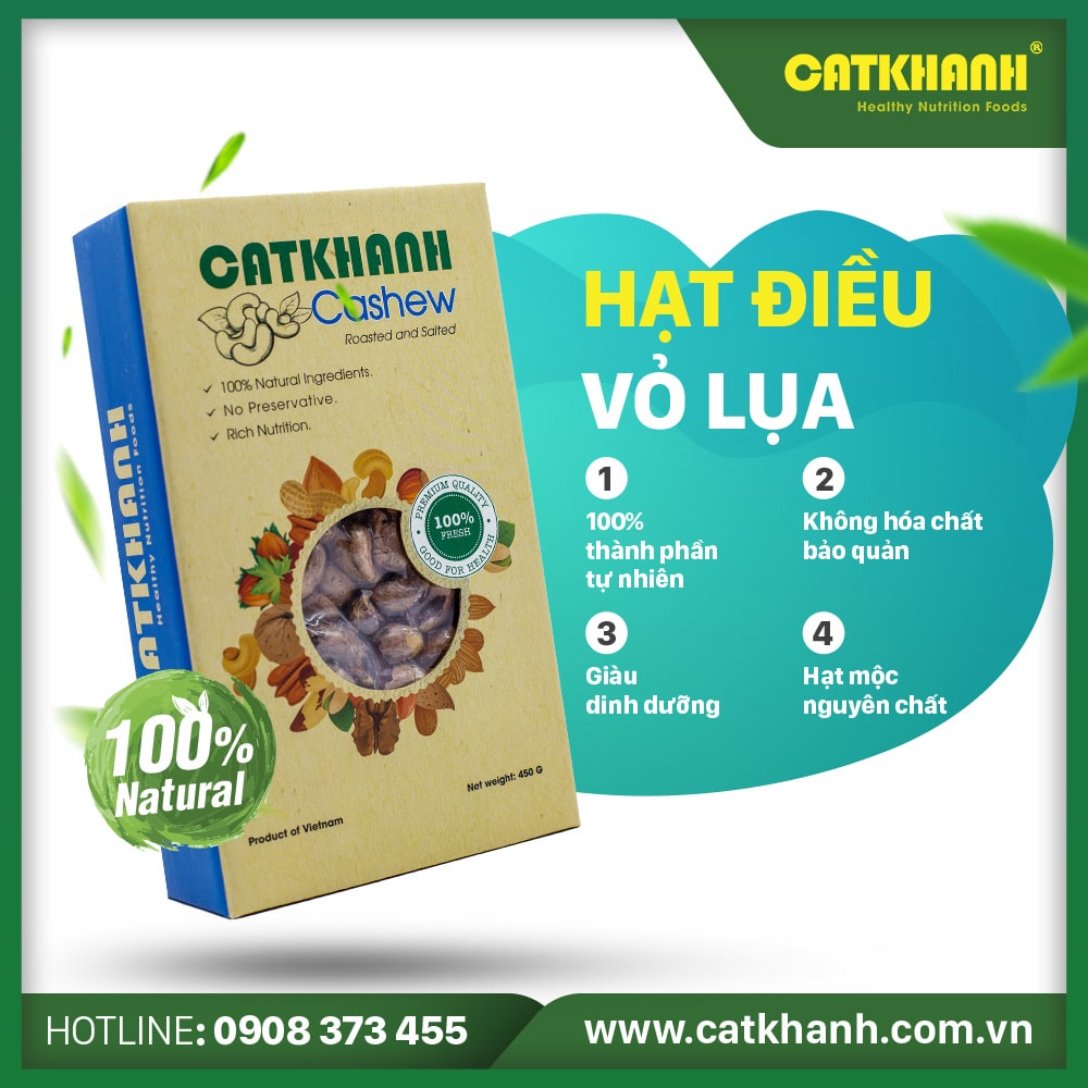 Hạt điều rang muối không vỏ lụa Cát Khánh hộp giấy 450gr