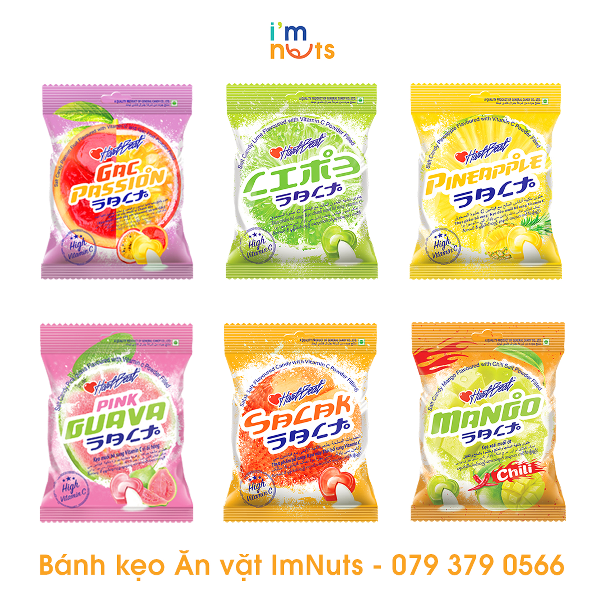 Kẹo chanh muối HartBeat Thái Lan đủ vị gói 120g bổ sung Vitamin C