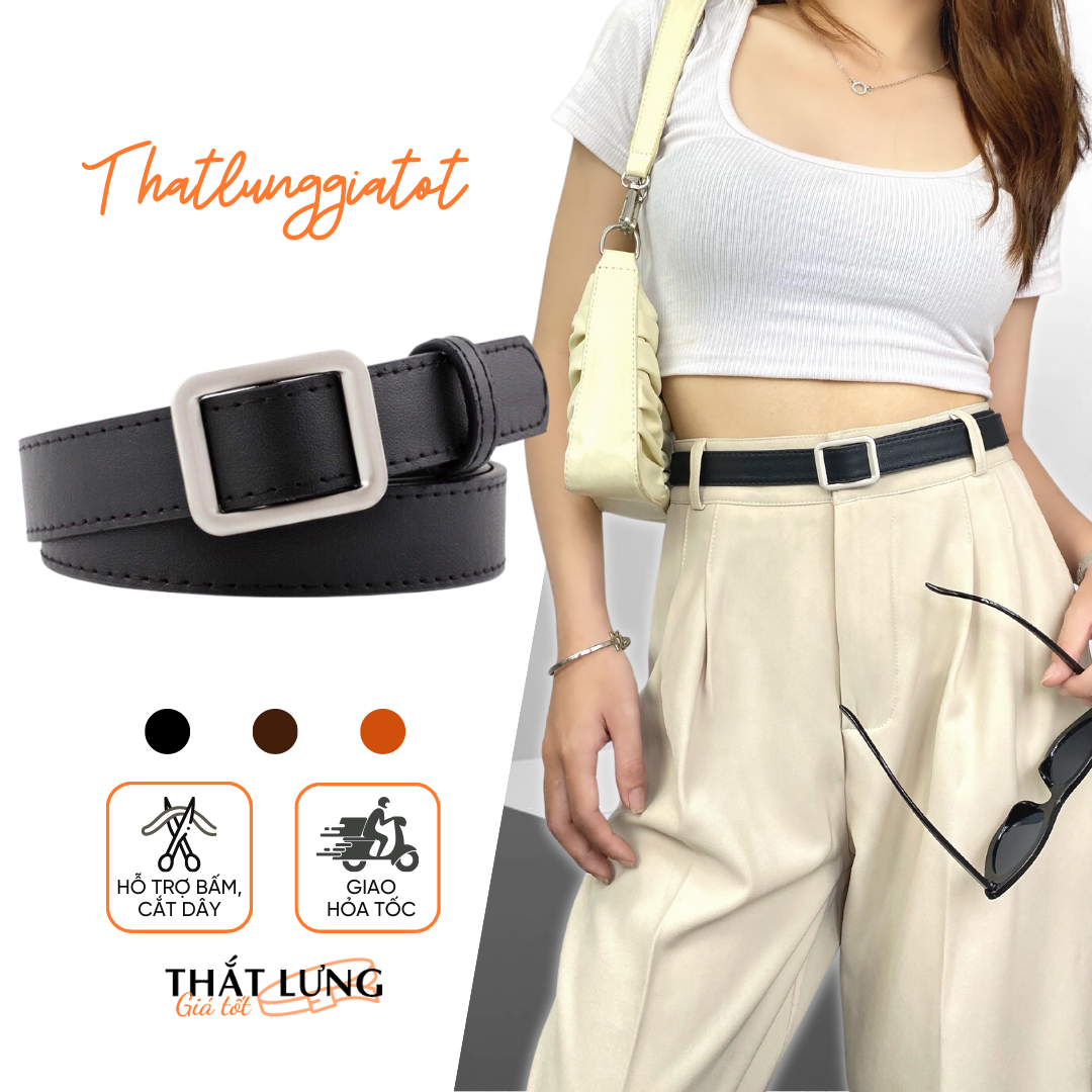 Thắt lưng nữ Ulzzang chữ nhật, tròn không lỗ 2.3cm - Dây nịt học sinh nữ (hỗ trợ cắt dây nịt) TL006 - Thắt Lưng Giá Tốt