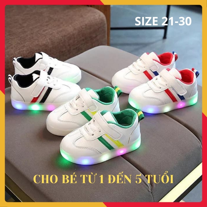 Giày Thể Thao Bé Trai Hai Sọc Có Đèn Led Size 21-30