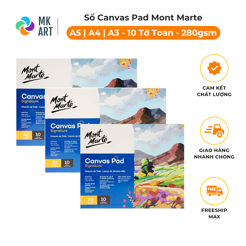 Sổ canvas vẽ màu acrylic, sơn dầu, canvas pad mont marte a3/ a4/ a5 280gsm