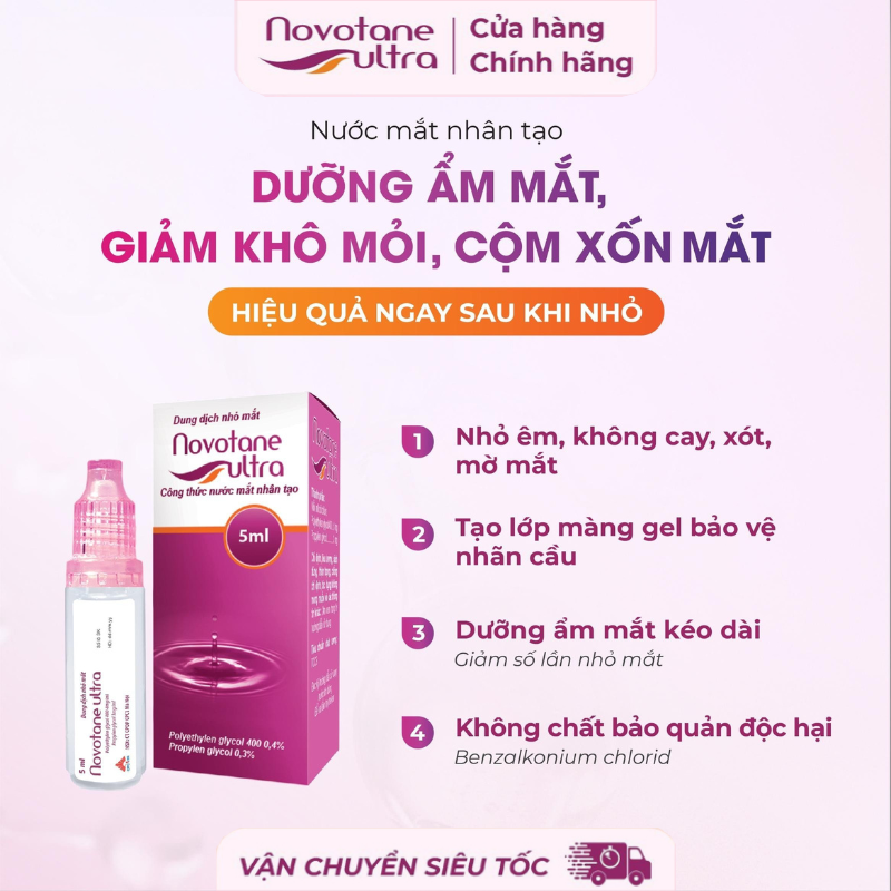 Nước nhỏ mắt, Nước mắt nhân tạo Novotane Ultra 5ml Giảm Khô Mắt, Mỏi mắt, Mờ Mắt