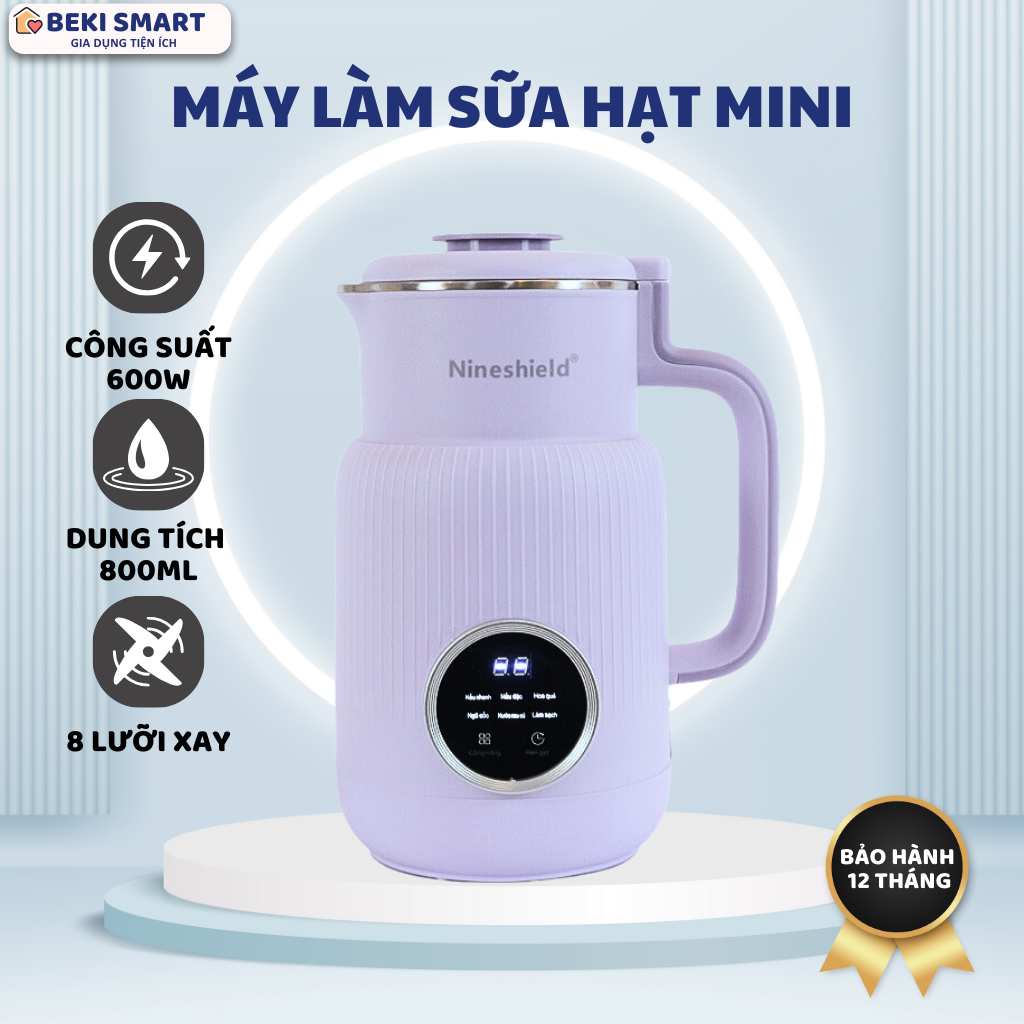 Máy làm sữa hạt mini nineshield kb-108, máy xay sữa hạt siêu mịn, công suất 600w, bảo hành 12 tháng