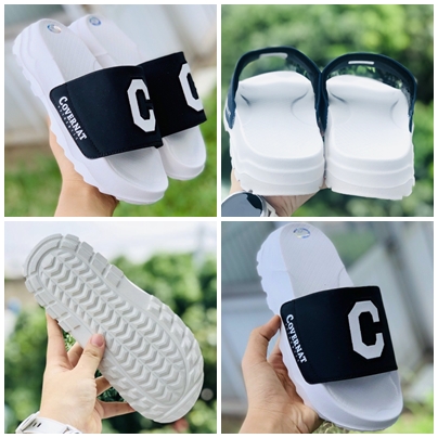 Dép Covernat chữ C chữ thêu dép thể thao quai ngang thể thao nam nữ đế độn tăng chiều cao 5cm. đế Api siêu bền Chọn tắng 1 size màu trắng quai đen