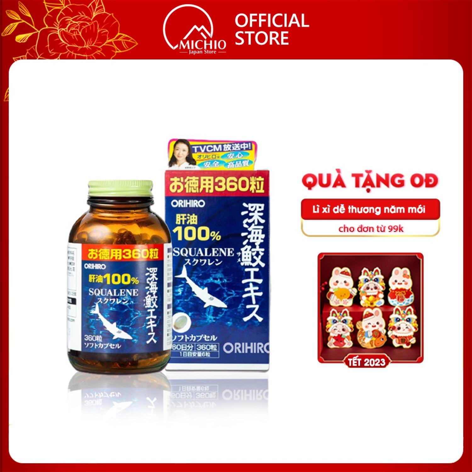 Viên uống sụn vi cá mập Orihiro Squalene 360 viên Nhật Bản hỗ trợ xương