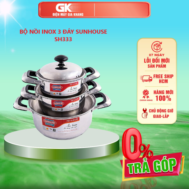 Bộ nồi inox 3 đáy sunhouse sh333