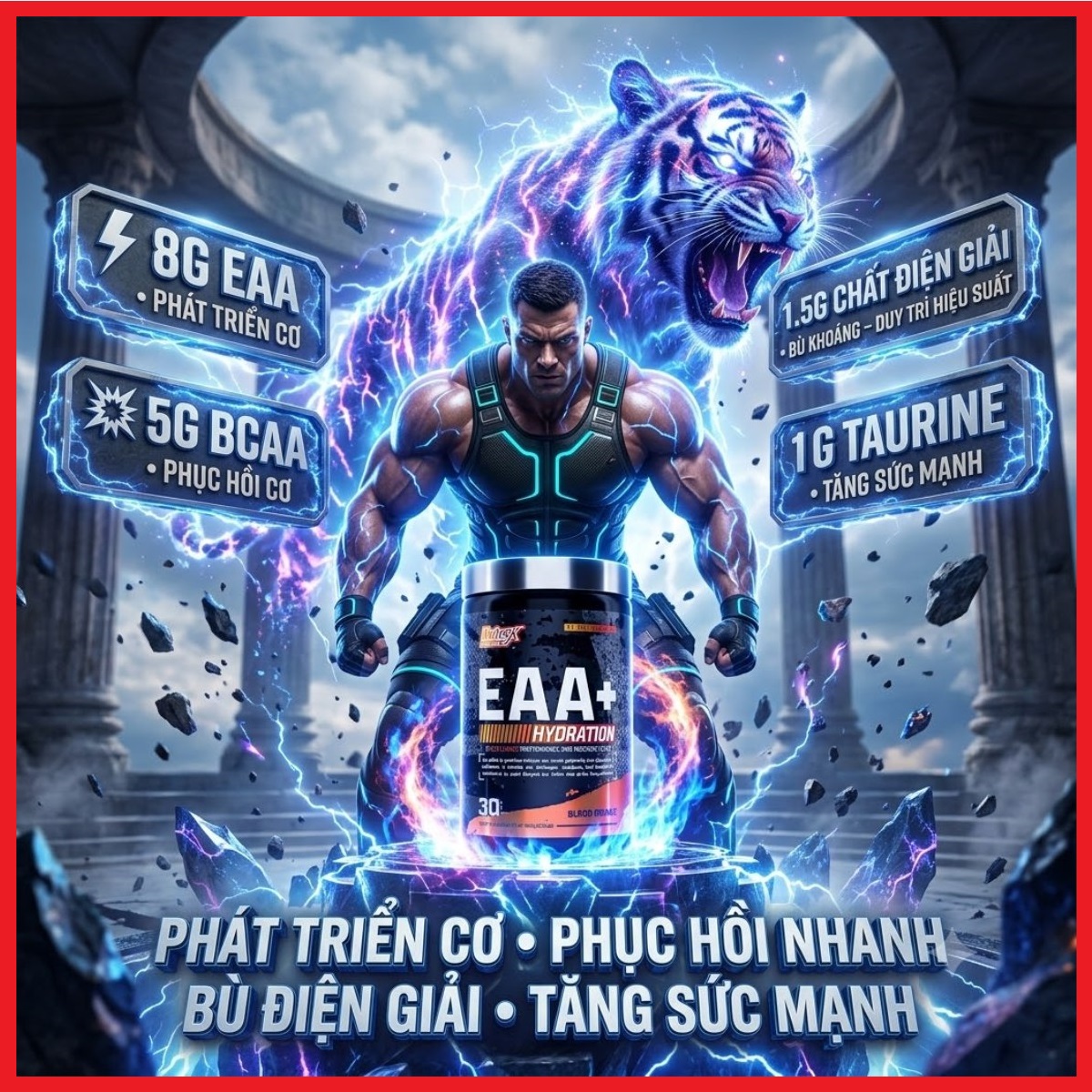 Nutrex EAAs + Hydration 30 Servings – Bột pha nước tăng lực bổ sung Acid amin cần thiết xây dựng Cơ, duy trì sức tập