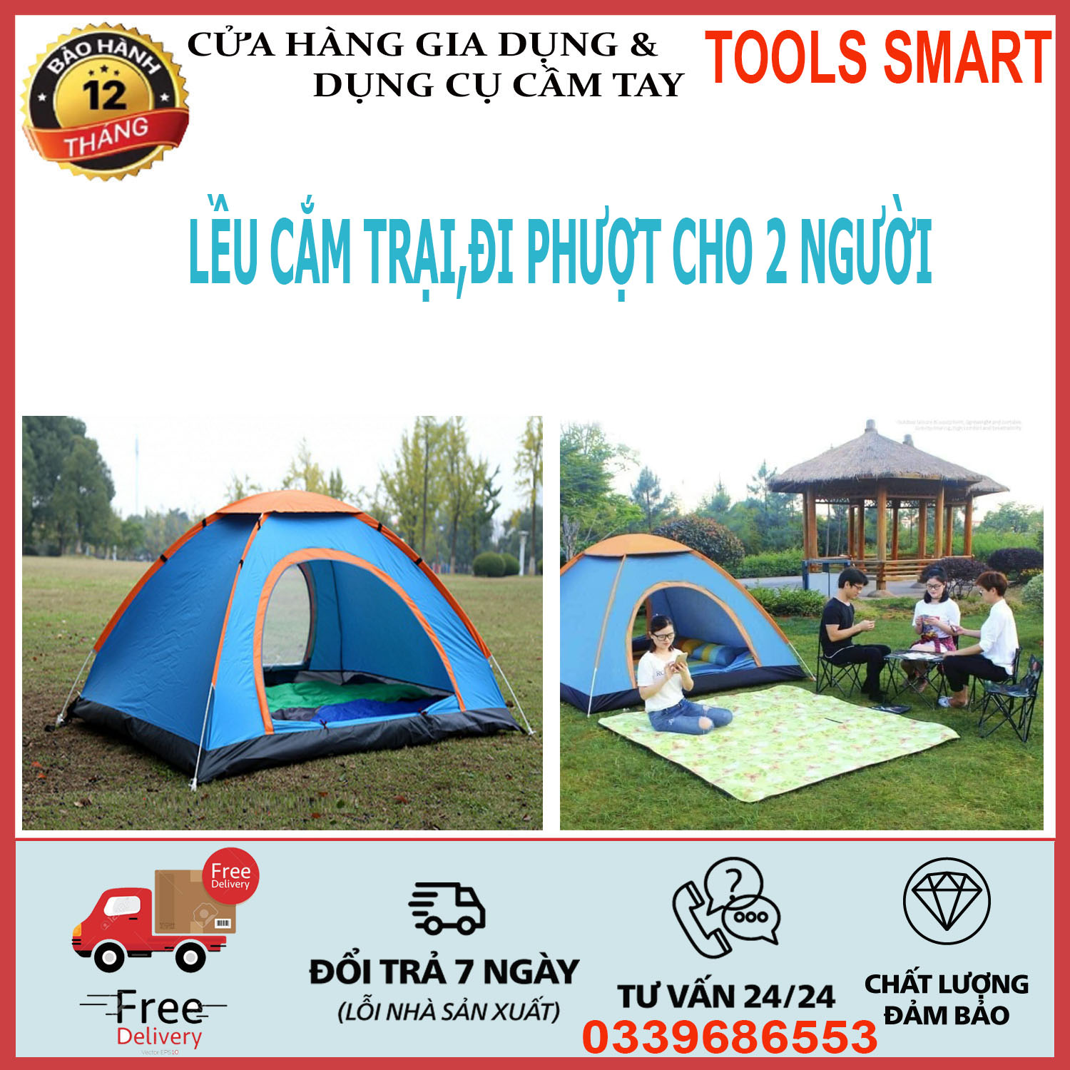 Lều cắm trại,đi phượt cho 2 người , lều cắm trại , lều đi phượt , lều cho bé tháo lắp dễ dàng, nhanh chóng lều cắm trại có 2 cửa thông nhau thông thoáng, dễ chịu, bảo hành 12 tháng