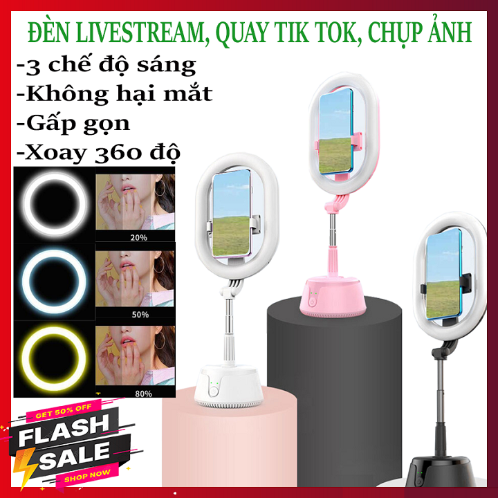 [ BẢO HÀNH 12 THÁNG ] Đèn live stream Thông minh A10, Đèn Led thông minh nhận diện và di chuyển theo khuôn mặt, hỗ trợ chụp ảnh, quay tik tok, quay video, 3 chế độ sáng, có thể kéo dài, gấp  gọn