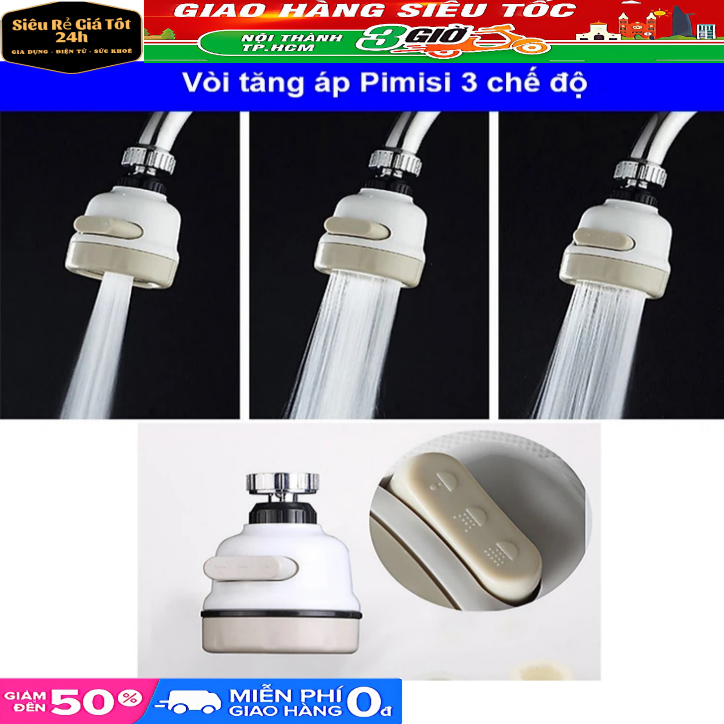 VÒI TIẾT KIỆM NƯỚC - VÒI NƯỚC RỬA BÁT INOX TĂNG ÁP XOAY 360 ĐỘ 3 CHẾ ĐỘ