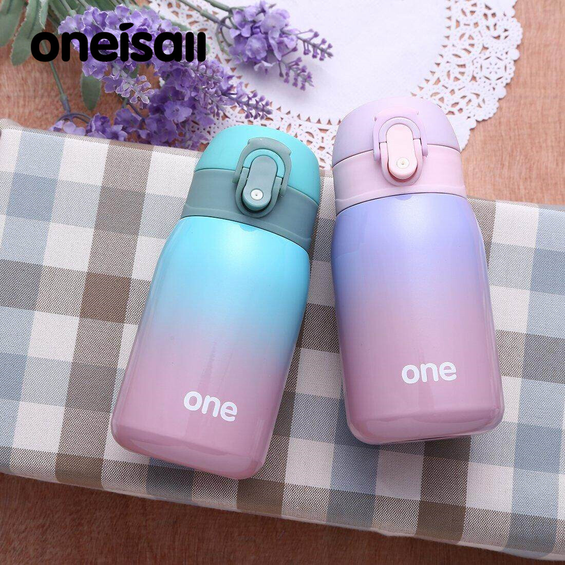 【ONEISALL】Bình giữ nhiệt nhỏ gọn nắp bật dễ dàng - Màu sắc phối dễ thương - Chất liệu tốt cho sức khỏe: Thép không gỉ 304