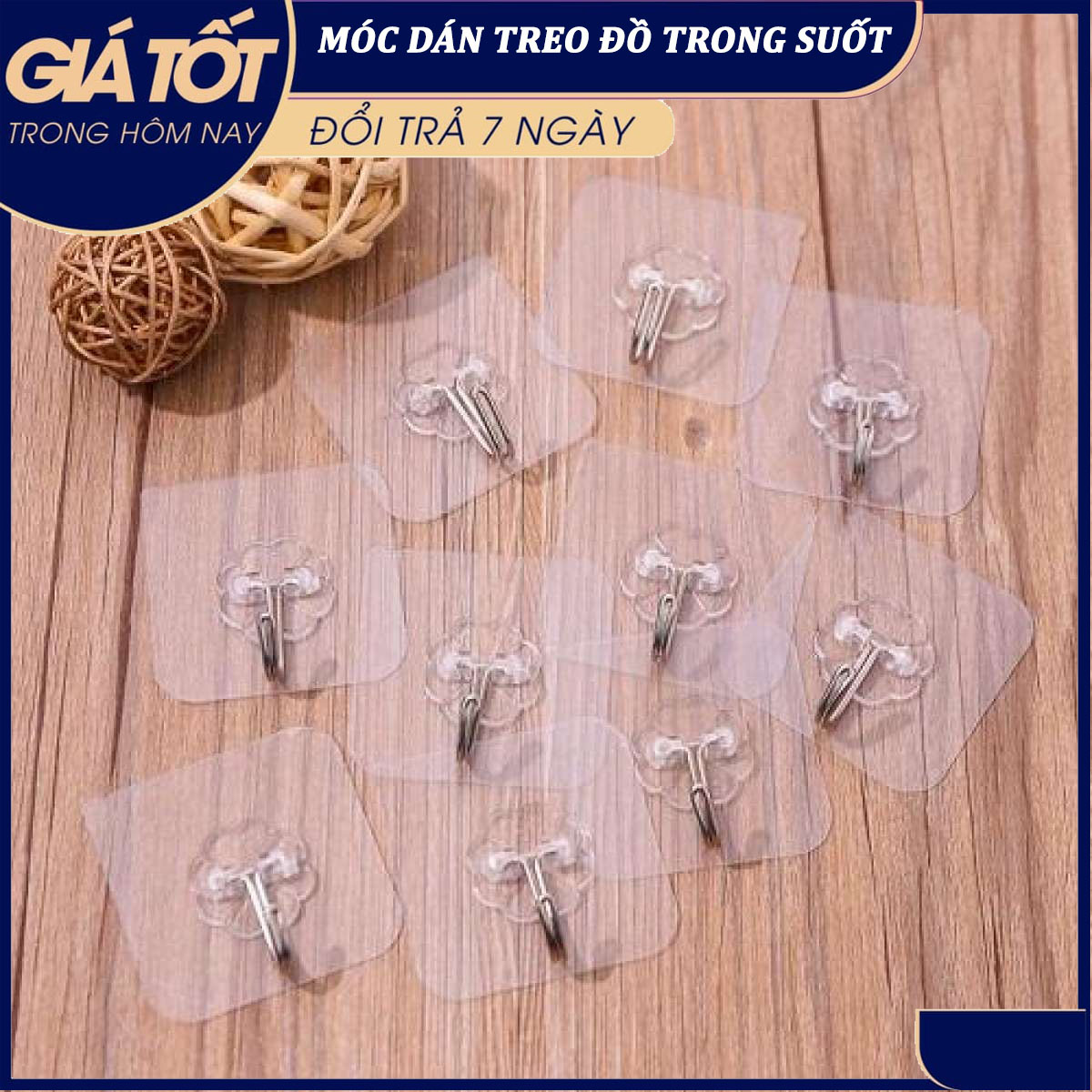 Bộ 10 móc dán tường đa năng siêu chắc - Móc trong suôt dán tường siêu chắc chắn - Móc treo đồ trong suốt - móc dán siêu dính (Trắng)