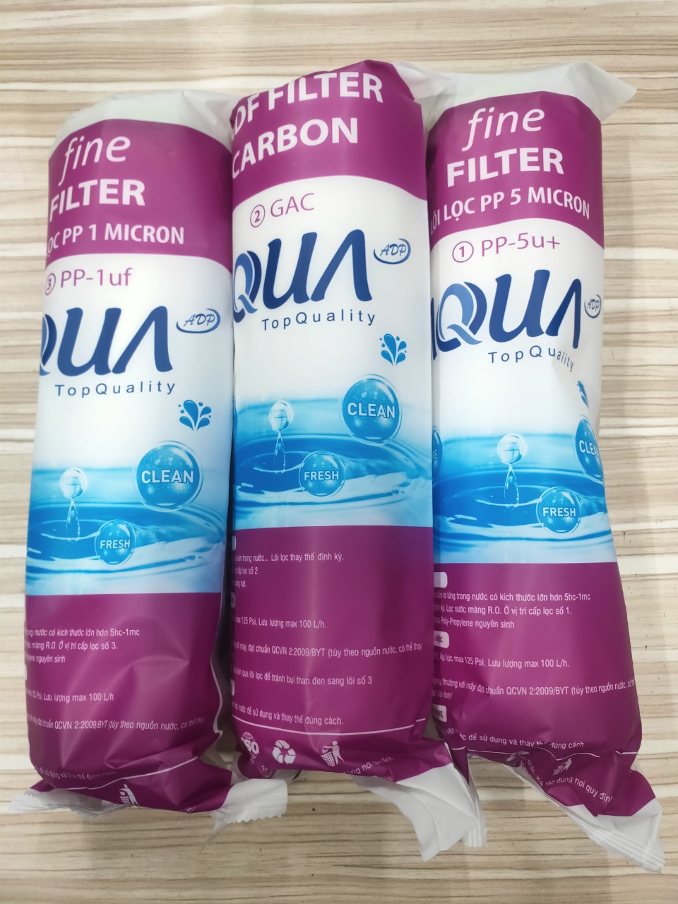 Lõi lọc nước AQua tem xanh, bộ lõi lọc ro, lõi 1,2,3 aqua cho các máy lọc nước ro