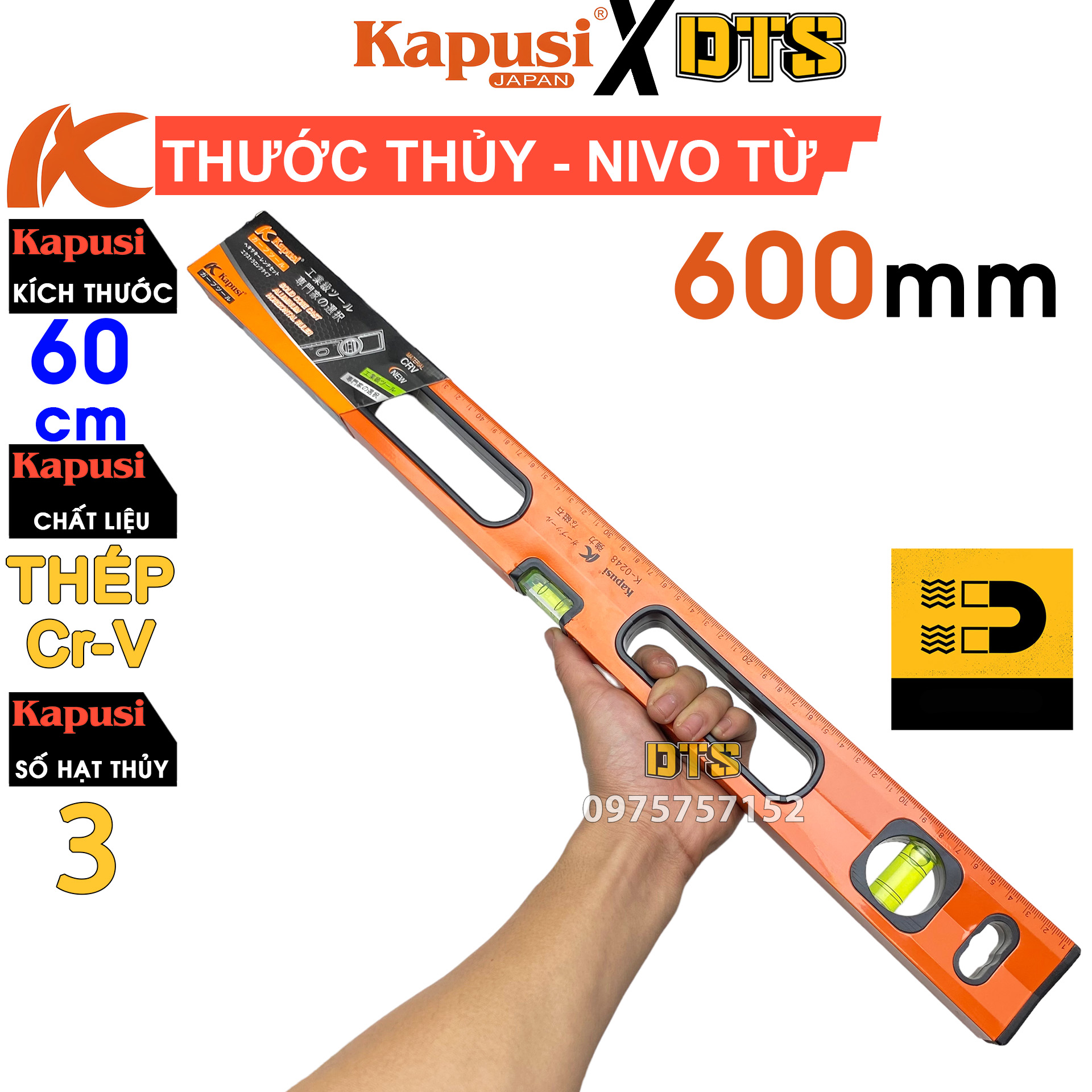  Thước thủy đế từ 60cm Kapusi cao cấp chính hãng| Thước nivo 600mm có nam châm thép CR-V siêu bền chính xác tuyệt đối thước livo điều chỉnh cân bằng thước thủy từ tính đo góc nghiêng 