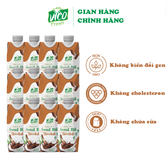Combo 12 sữa dừa vico fresh 330ml - vị socola