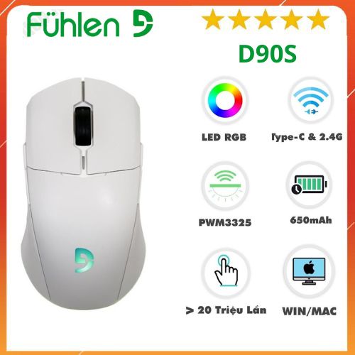 Chuột gaming không dây fuhlen d90s led rgb - hàng chính hãng