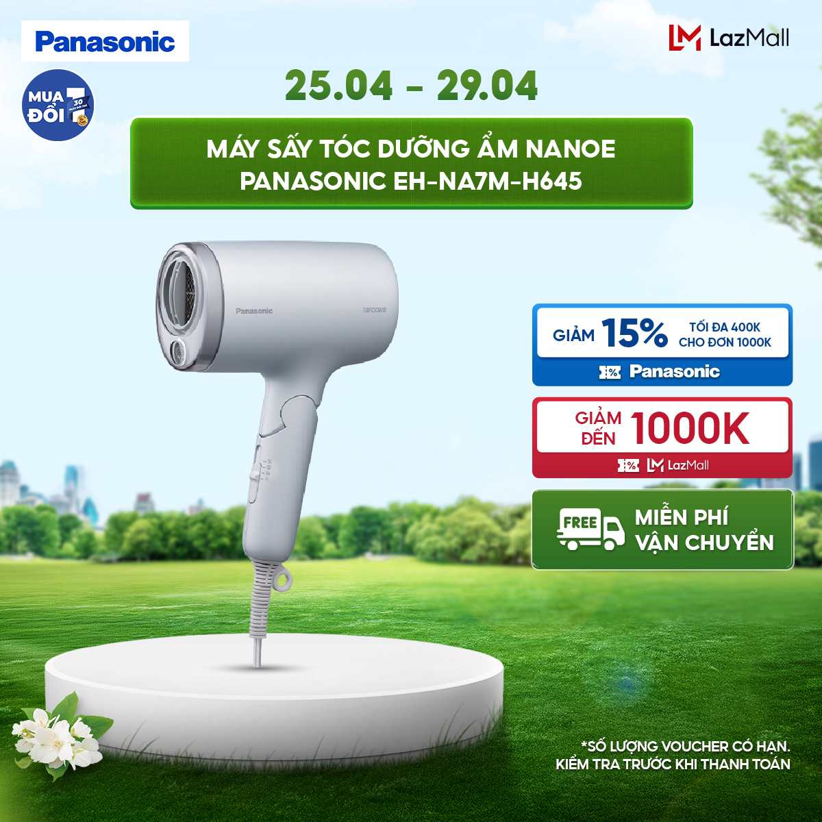 [Độc quyền Online]Máy sấy tóc dưỡng ẩm nanoe Panasonic EH-NA7M mái tóc khỏe và đẹp hơn - thiết kế có thể gập lại - 3 chế độ luồng khí