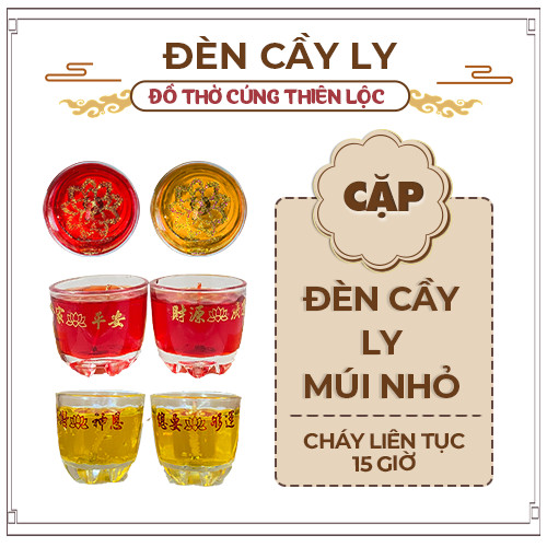 Đèn Cầy Ly Cúng Múi Cao 5cm Cháy Liên Tục 15 Tiếng Đồ Thờ Cúng Thiên Lộc - Cặp 2 Ly