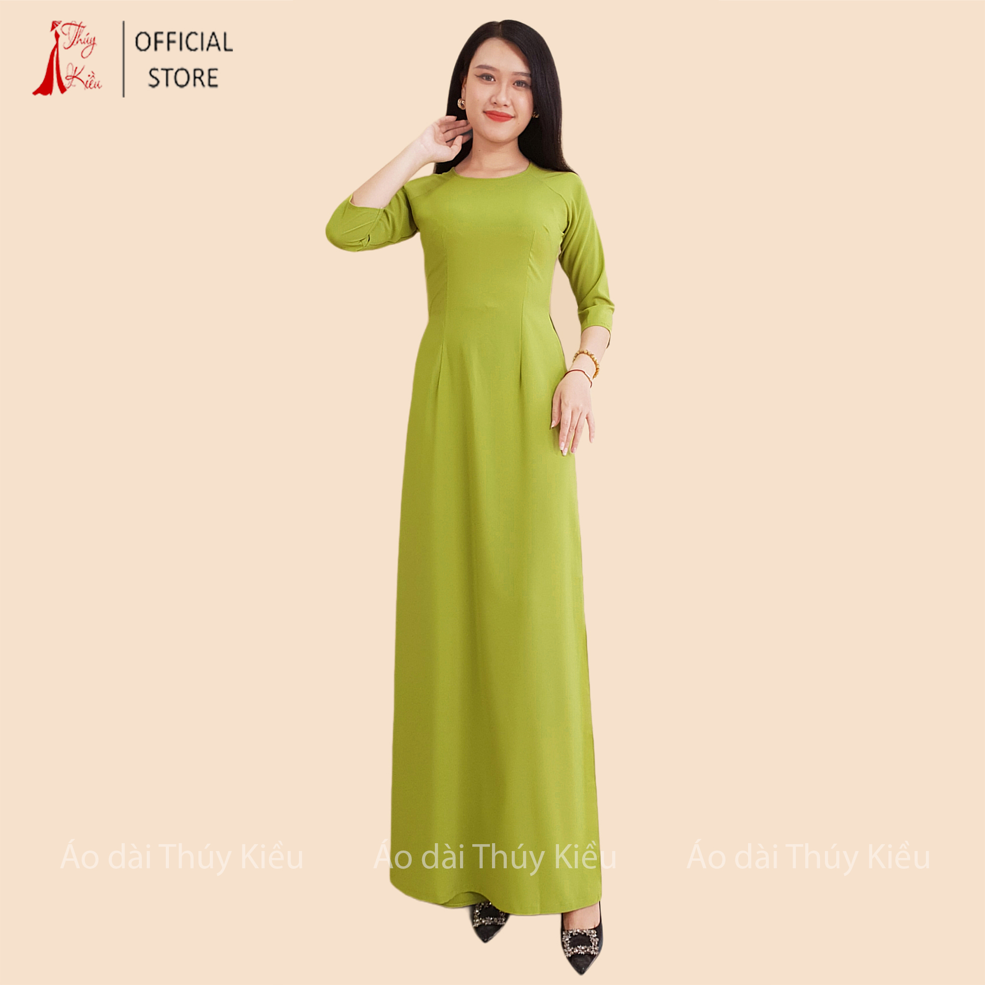 Áo dài Thúy Kiều trơn lụa Nhật màu xanh nõn chuối K4 mềm mại, co giãn, áo dài giá rẻ