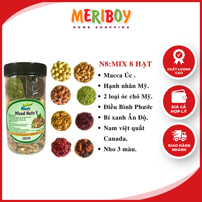 [FREESHIP] Hạt dinh dưỡng Mix 8 hạt hộp 500g N20 Có tác dụng làm đẹp da và chống lão hóa da, cải thiện sức khỏe tim mạch - MERIBOY