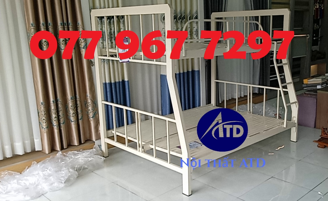 Giường hai tầng sắt hộp vuông, giường tầng trên 1m4x2m, giường tầng dưới 1m6x2m giá rẻ tại xưởng HCM