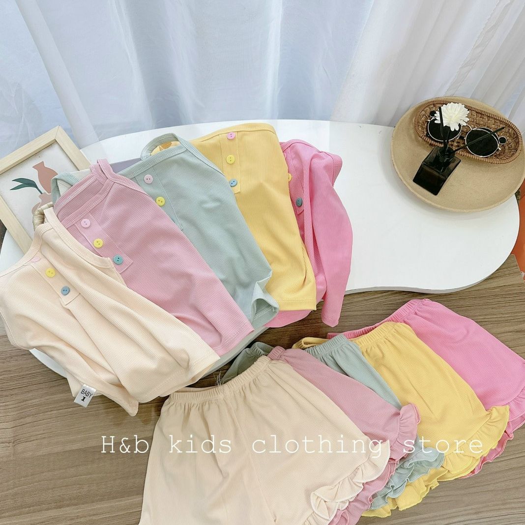 Bộ quần áo tăm gân 2 dây cho bé dễ thương