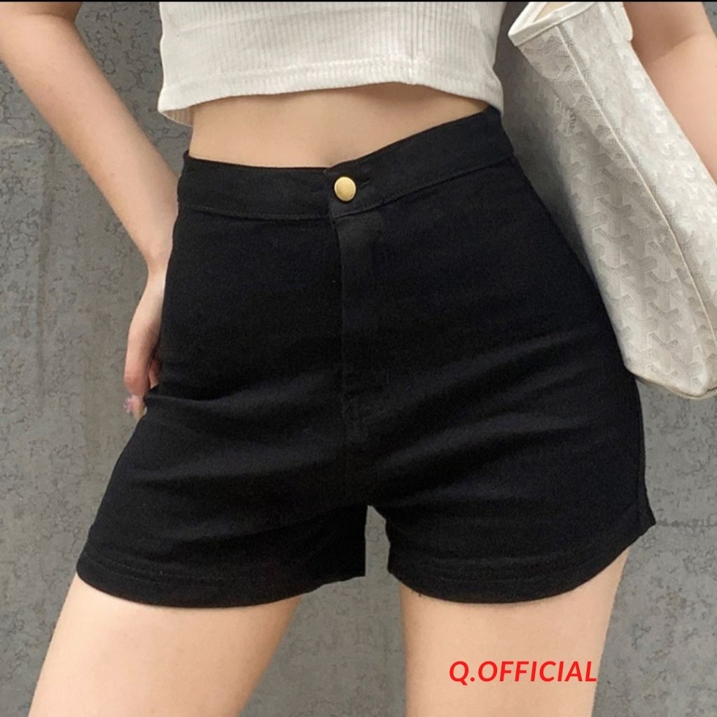 Quần short nữ jean kaki cạp cao khóa trước