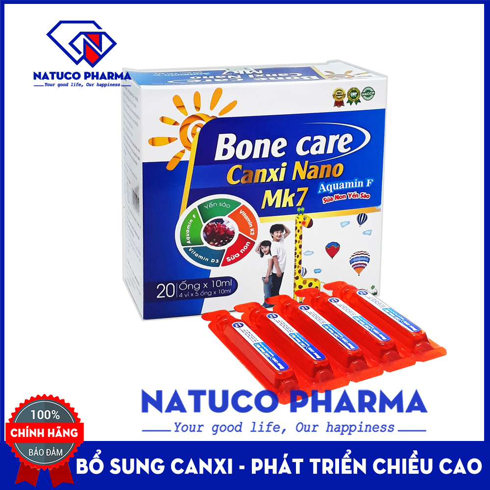 Canxi cho bé Bone Care Canxi Nano MK7 giúp phát triển xương, tăng chiều cao, giảm còi xương cho trẻ từ 6 tháng tuổi - bổ sung canxi, taurin, vitamin - Hộp 20 ống chuẩn GMP
