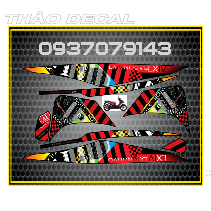 Tem xe nouvo lx hoa văn zin đỏ đen -- thảo decal
