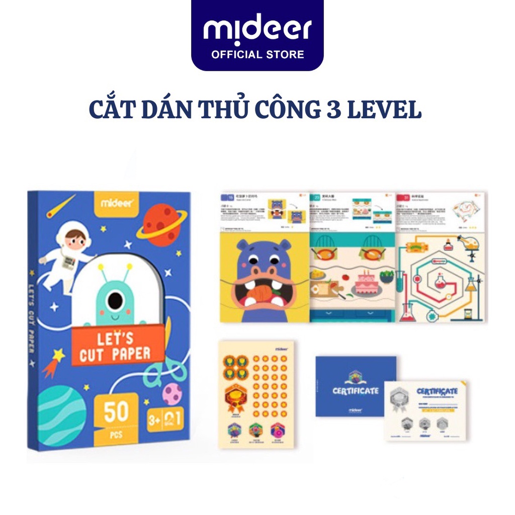 Cắt giấy tạo hình mideer lets cut 3 cấp độ, đồ chơi thủ công giáo dục sáng tạo cho bé 2 3 4 5 tuổi