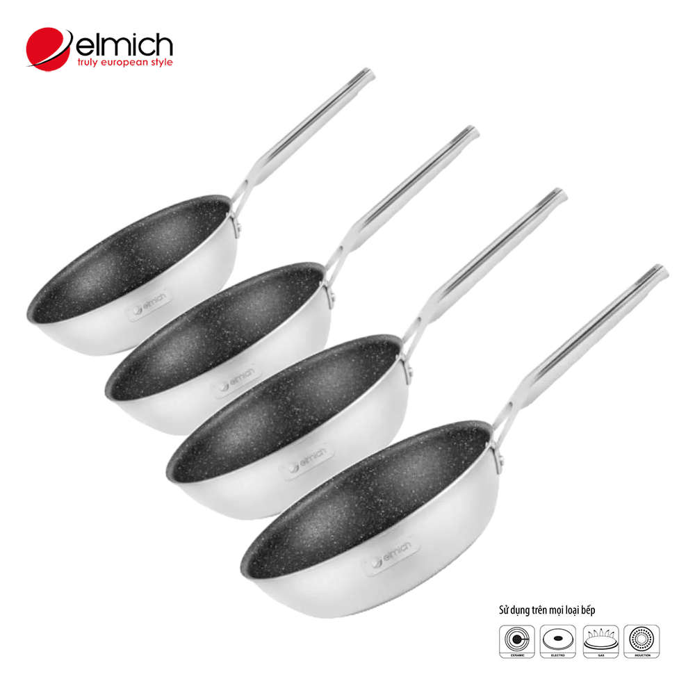 Chảo Chống Dính Sâu Lòng Elmich Tri-Max Liền Khối EL-383x đường kính miệng 20/24/26/28cm Chính Hãng, Bảo Hành 3 Năm
