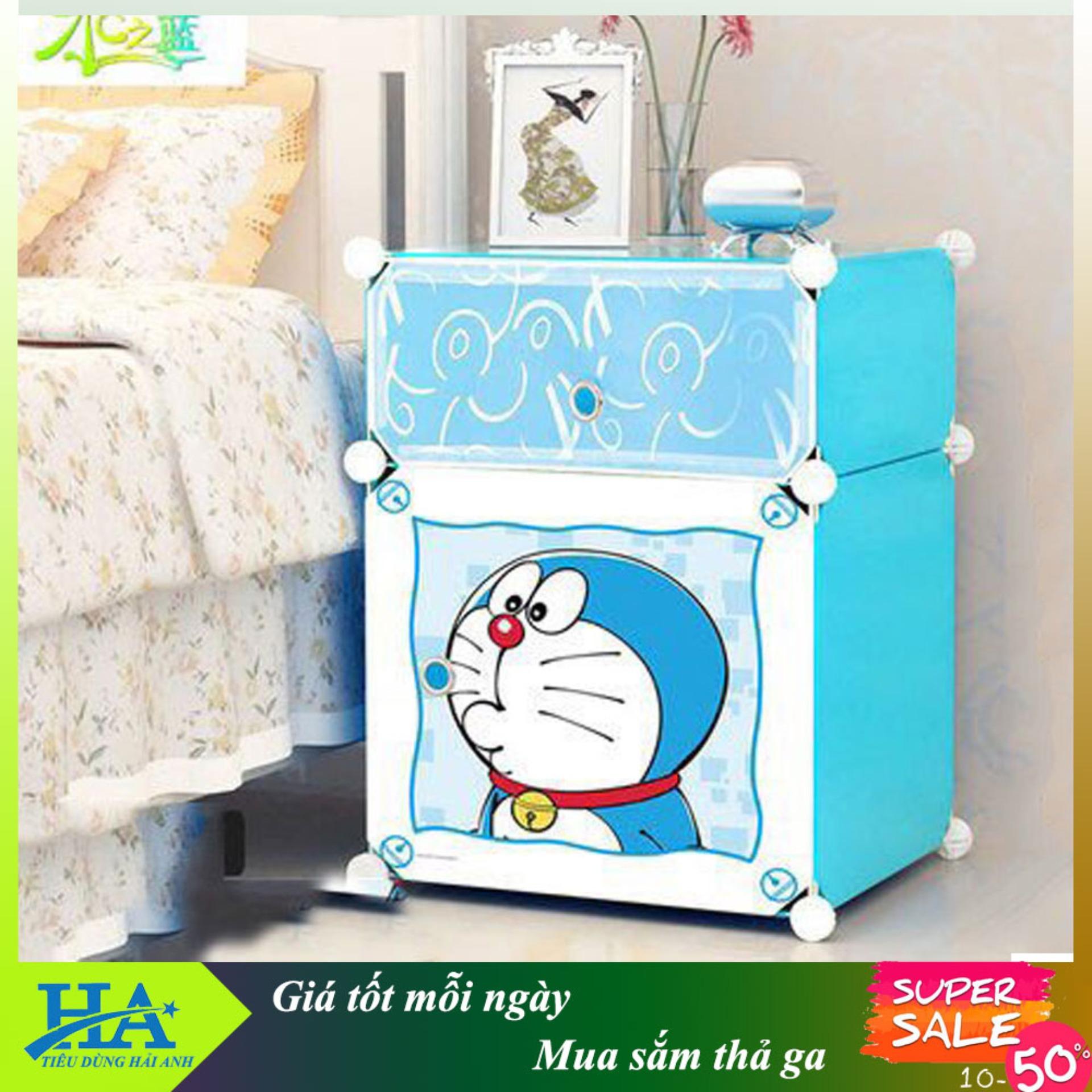 Tủ nhựa mini đầu giường lắp ghép 2 tầng, tủ nhựa lắp ghép đa năng GDTUAN09