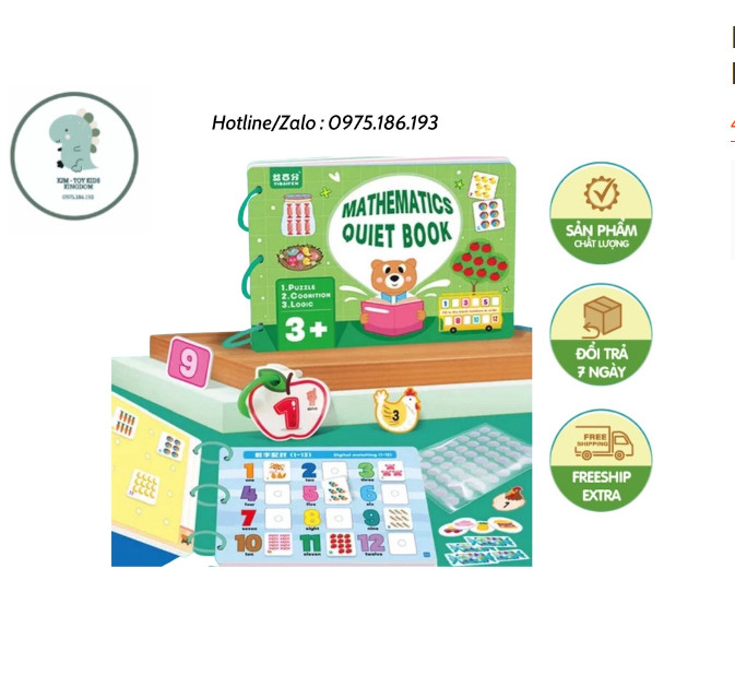 Học liệu Toán học thông minh đầu đời cho bé Mathematics Quiet Book,Học liệu bóc dán Montessori, Sách Bóc Dán Toán