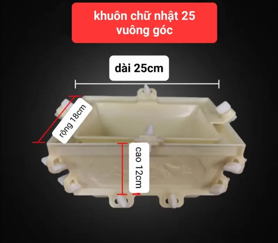 Khuôn đúc chậu cảnh chữ nhật 25cm