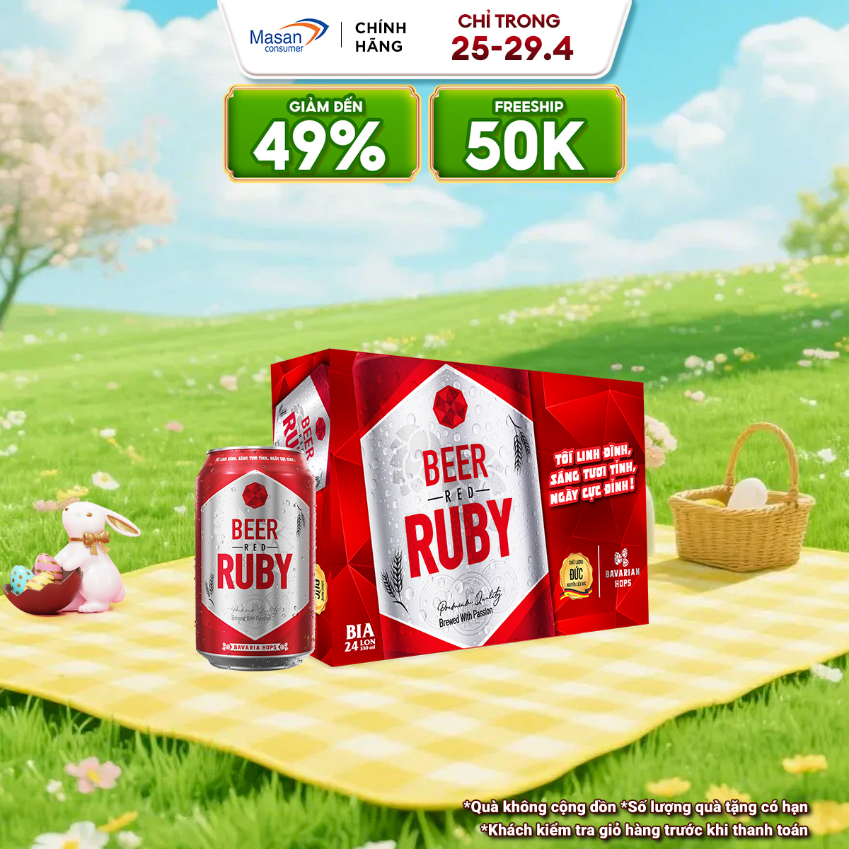 [Mua 1 Giảm 25%] Thùng 24 lon Bia Red Ruby lon x 330ml
