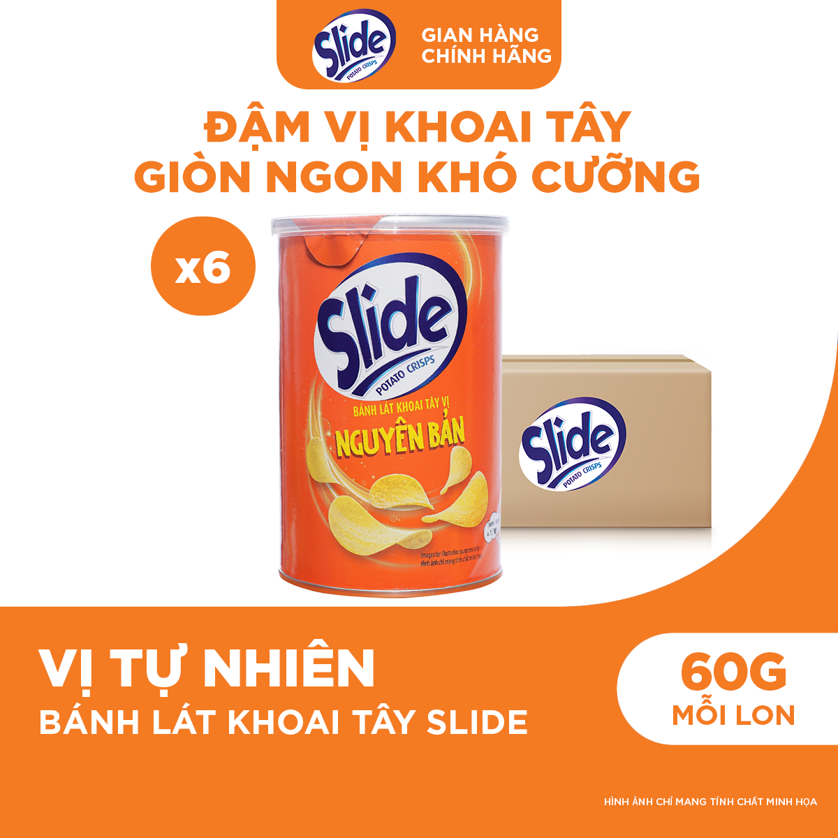 Combo 6 Lon Bánh Lát Snack Khoai Tây Slide Vị Vị Tự Nhiên 60g